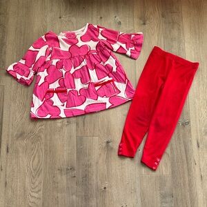 Carter’s Pink Heart Patterned Top and Red Leggings Set